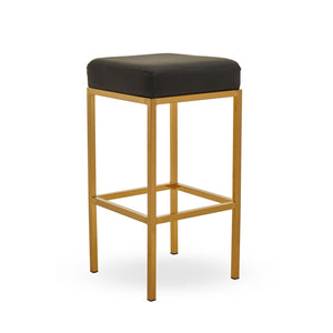 Baina Dark Grey, Black, White Pu And Gold Finish Bar Stool