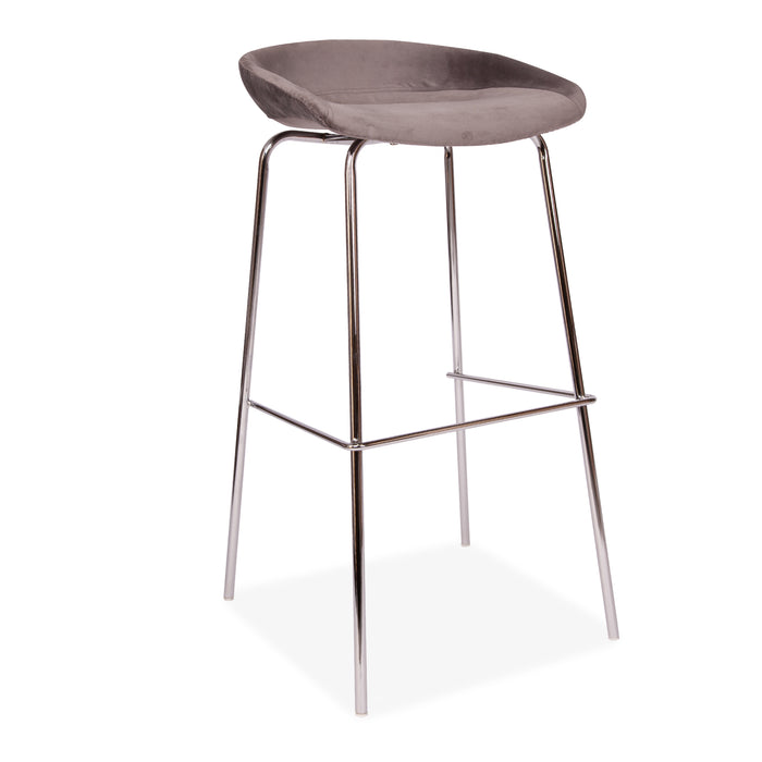 x2 Herschel Grey Velvet Barstools, with Silver Legs