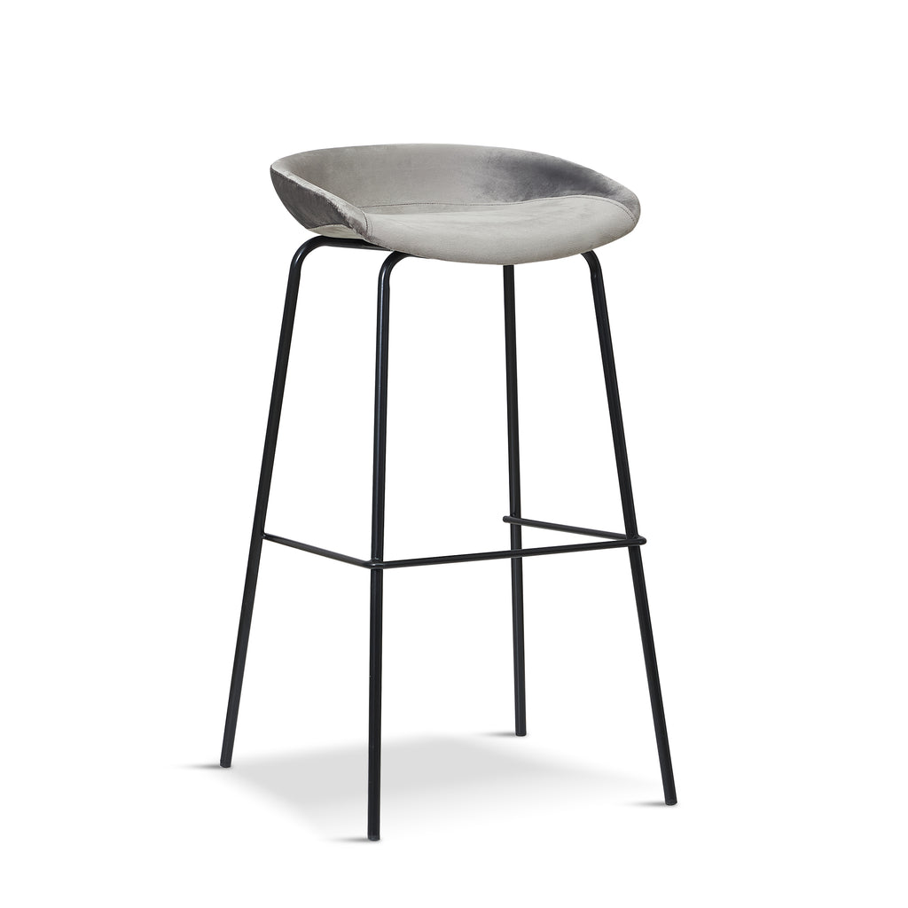 x2 New Herschel Grey Velvet Barstools, with Black Legs