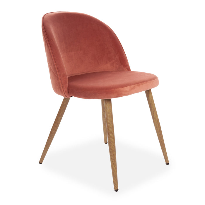 x2 Rosemary Dining Chair, Velvet Upholstered, Pink Seat & Beech Style Legs