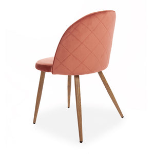 x2 Rosemary Dining Chair, Velvet Upholstered, Pink Seat & Beech Style Legs