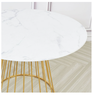 New Mmilo White Liverpool Style Marble Table with Golden Chrome Legs 100cm