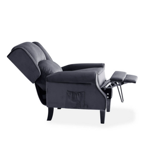 Grey Plush Velvet Recliner Armchair, with wood feet