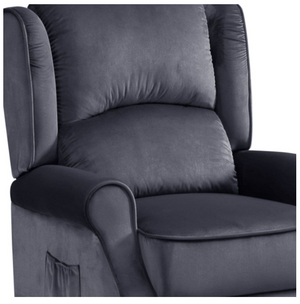 Grey Plush Velvet Recliner Armchair, with wood feet