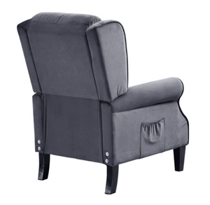 Grey Plush Velvet Recliner Armchair, with wood feet