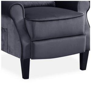 Grey Plush Velvet Recliner Armchair, with wood feet