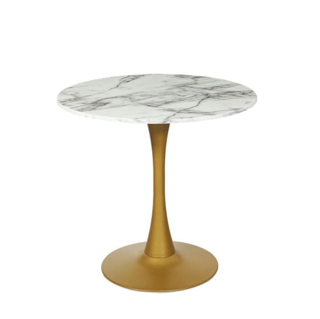 Mmilo Modern White Round Artificial Marble Dining Table with Gold base 80cm