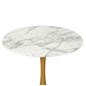 Mmilo Modern White Round Artificial Marble Dining Table with Gold base 80cm