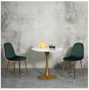 Mmilo Modern White Round Artificial Marble Dining Table with Gold base 80cm