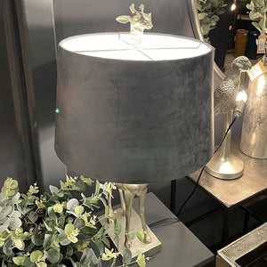 Silver Giraffe Table Lamp With Grey Velvet Shade